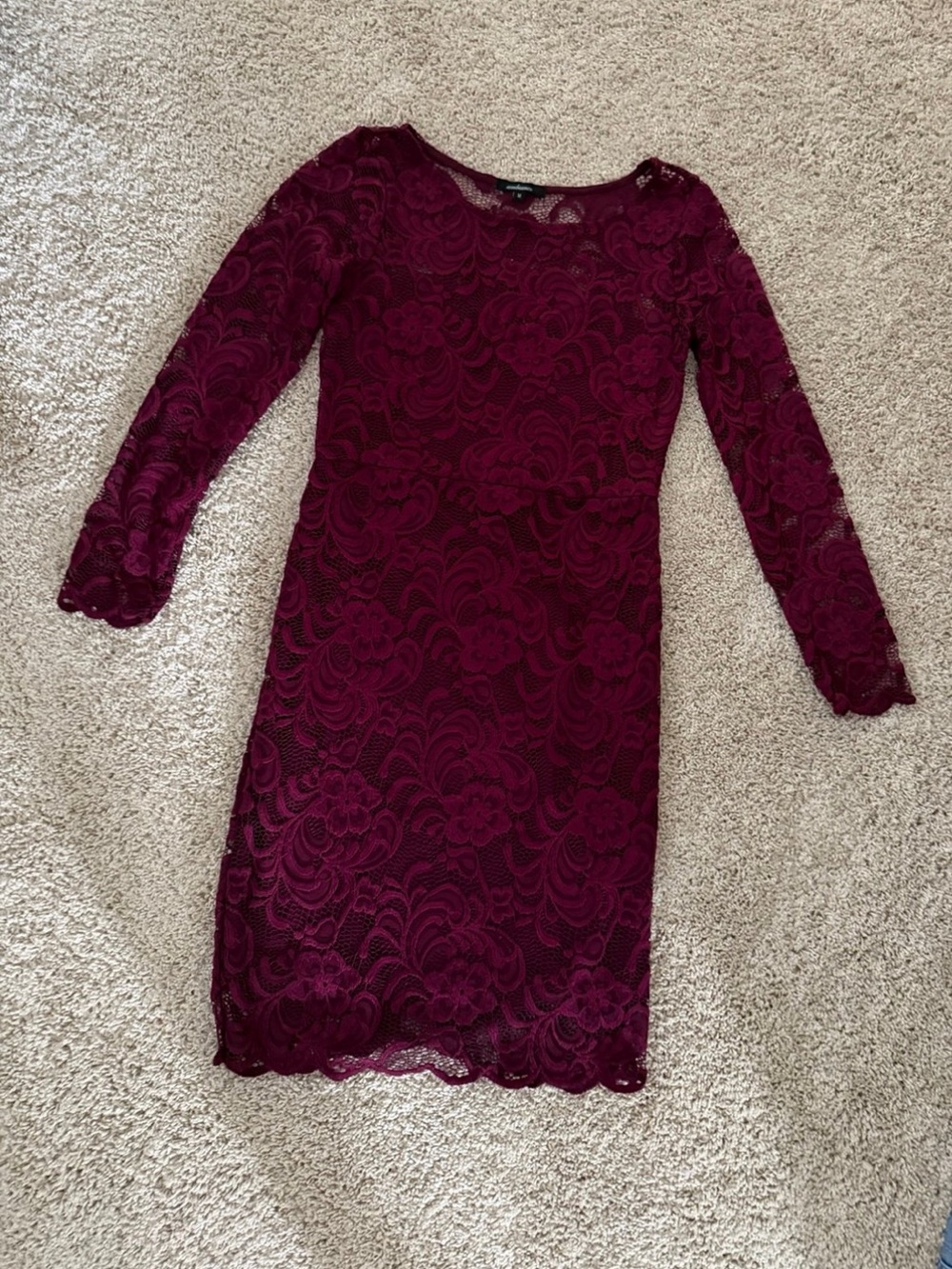 Ambiance Long-Sleeve Lace Bodycon Dress in Burgundy